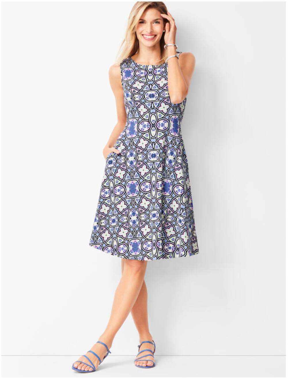 TALBOTS Edie Stretch Medallion Pattern Fit & Flare Dress // S